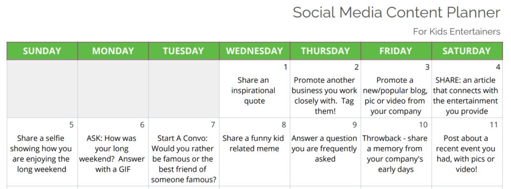 Social Media Content Planner - Sample